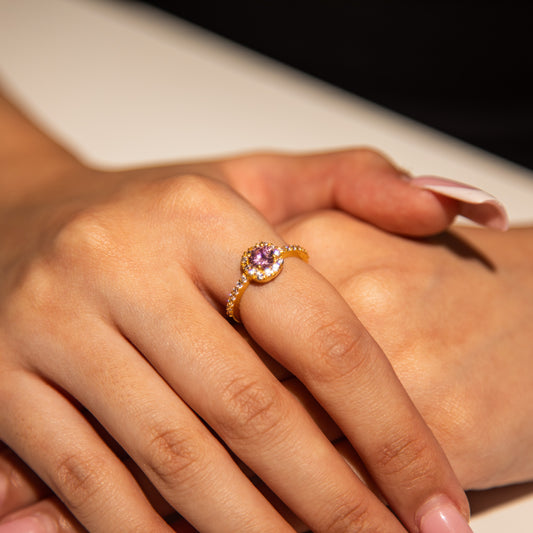 3g 22ct Gold Pink Circle Gem Elegant Ring