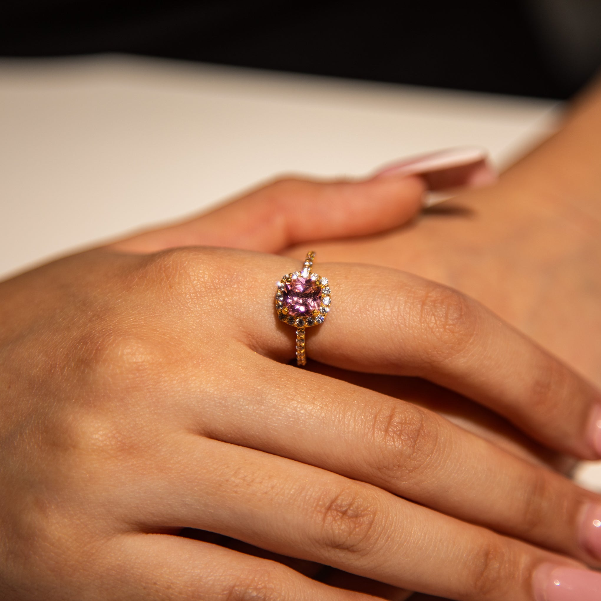 3.2g 22ct Gold Pink Square Gem Royal Grace Ring