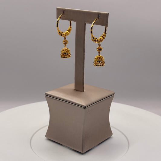 9.0g 22ct Gold Classic Hoop Dangle Filigree Earrings