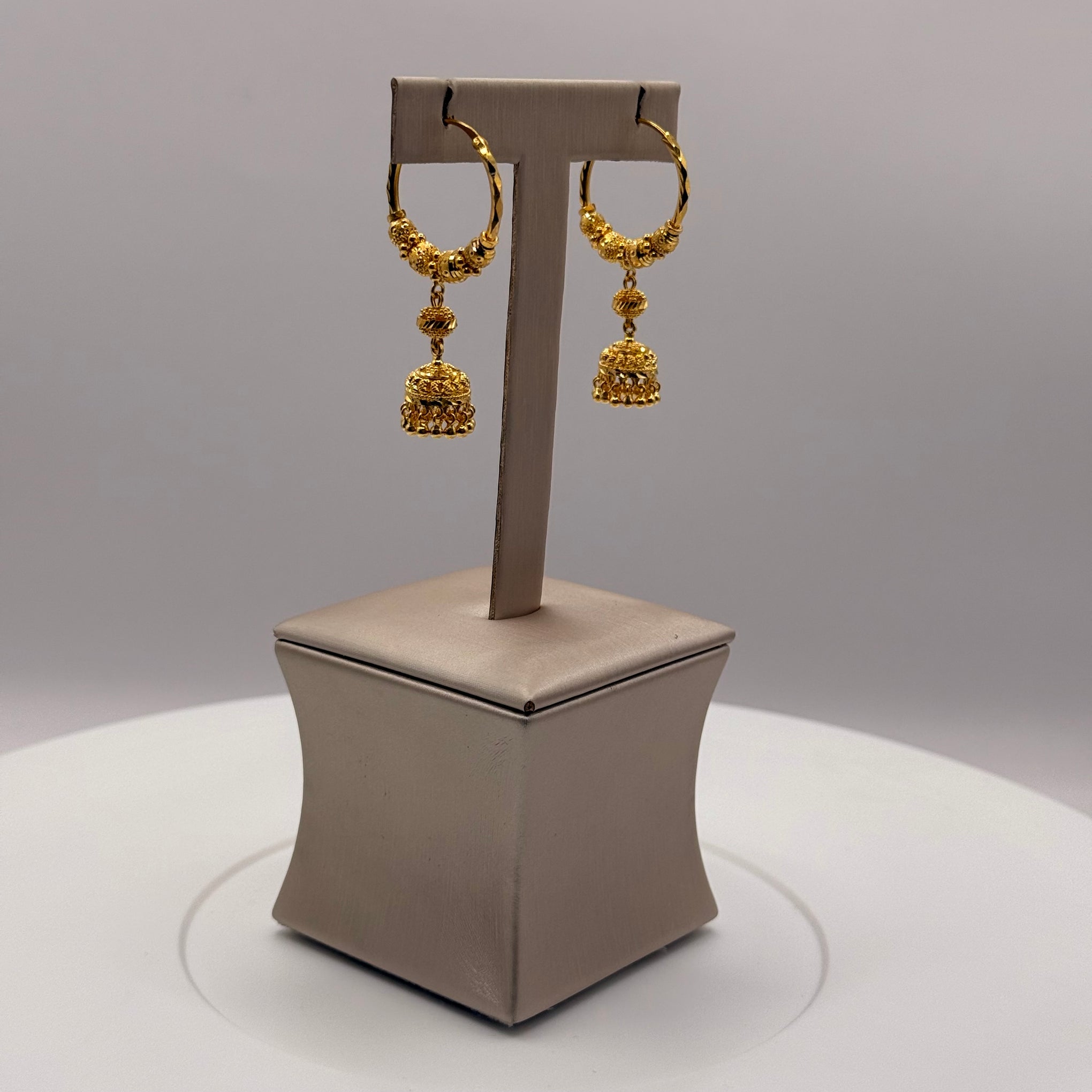 9.0g 22ct Gold Classic Hoop Dangle Filigree Earrings