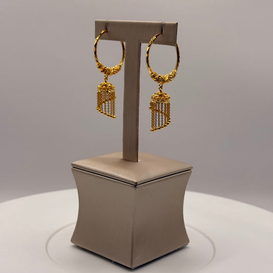 9.0g 22ct Gold Hoop Chandelier Dangle Earrings